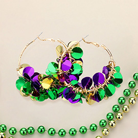 Mardi Gras Sequin Dangle Hoop Earrings