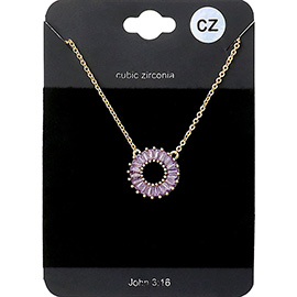 CZ Embellished Open Circle Pendant Necklace