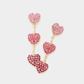 Triple Stone Paved Heart Link Dropdown Earrings