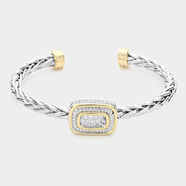 CZ Stone Paved Rectangle Lock Cuff Bracelet