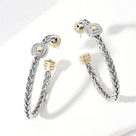 Two Tone Square Rope Metal Hoop Earrings