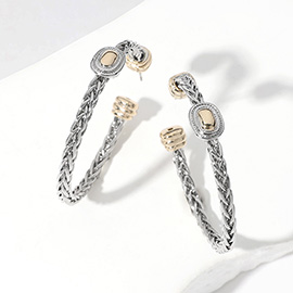 Two Tone Oval Rope Metal Hoop Earrings