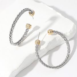 Two Tone Textured Metal Hoop Earrings