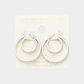 14K White Gold Dipped Metal Hoop Pin Catch Earrings