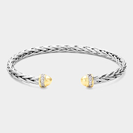 CZ Stone Paved Metal Ball Tip Cuff Bracelet