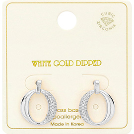 White Gold Dipped CZ Stone Paved Glam O Swing Earrings