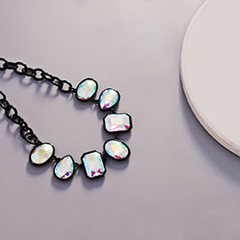 Oval Teardrop Square Crystal Stone Cluster Necklace