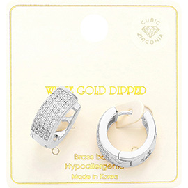 White Gold Dipped CZ Stone Paved Hoop Earrings