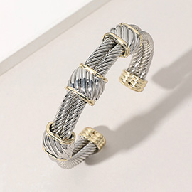 Two Tone Twisted Metal Cuff Bracelet