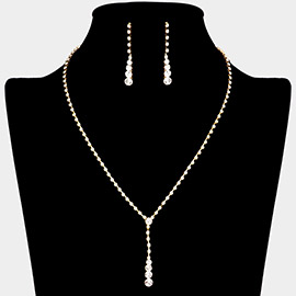 Round Stone Accented Rhinestone Paved Y Necklace