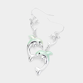 Double Dolphin Dangle Dropdown Earrings