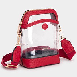 Solid Faux Leather Transparent Crossbody Bag