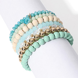 7PCS - Faceted Beads Wood Beaded Multi Layered Bracelets