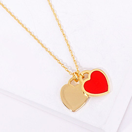 Enamel Metal Double Heart Pendant Necklace