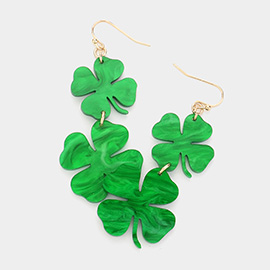 Resin St Patricks Clover Link Dangle Earrings