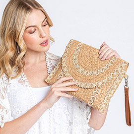 Stitch Detail Straw Clutch / Crossbody Bag