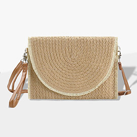 Frayed Trip Two Tone Straw Clutch / Crossbody Bag