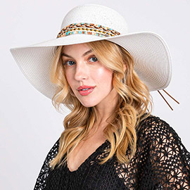 Floppy Straw Hat With Boho and Sealife Band