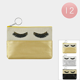 12PCS - Eyelash Printed Metallic Mini Pouch Bag