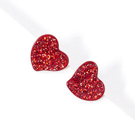 Stone Paved Heart Stud Earrings