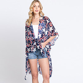 American USA Flag Star Print Kimono Poncho