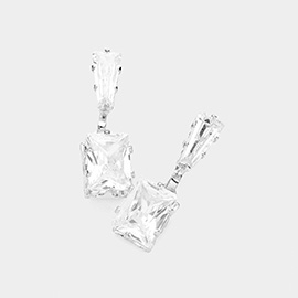 Square CZ Stone Dangle Evening Earrings