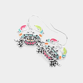 Enamel Colored Antique Metal Crab Dangle Earrings