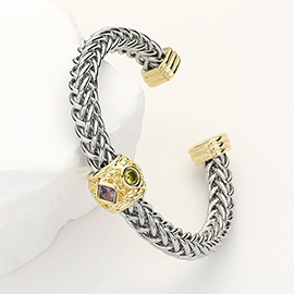 CZ Stone Pointed Charm Cuff Bracelet