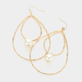 Pearl Pointed Metal Open Double Teardrop Dangle Earrings