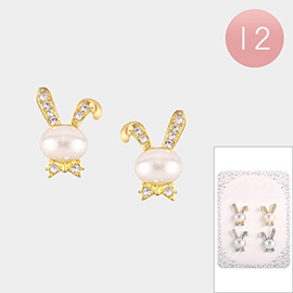 12 SET OF 2 - Pearl Bunny Stud Earrings