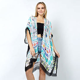 Abstract Print Kimono Poncho