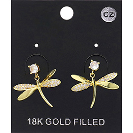 CZ Stone Paved Dragonfly Dangle Earrings