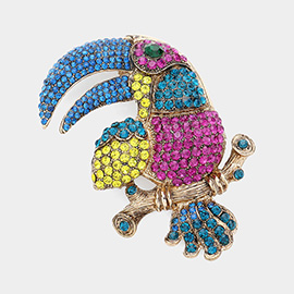 Rhinestone Paved Parrot Pin Brooch