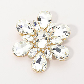 Teardrop Crystal Stone Accented Flower Pin Brooch