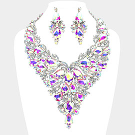 Teardrop Stone Cluster Embellished Evening Statement Necklace