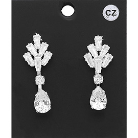 CZ Teardrop Stone Pointed Dangle Evening Earrings