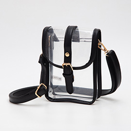 Faux Leather Belt Buckle Pointed Transparent Crossbody Bag