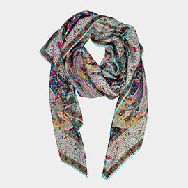 Abstract Pattern Printed Oblong Silky Satin Scarf Shawl