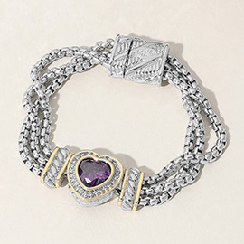 14K Gold Plated CZ Stone Paved Heart Pointed Magnetic Bracelet