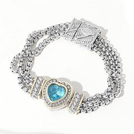 14K Gold Plated CZ Stone Paved Heart Pointed Magnetic Bracelet