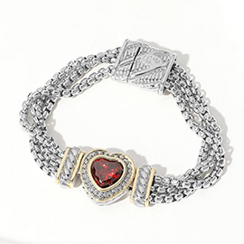 14K Gold Plated CZ Stone Paved Heart Pointed Magnetic Bracelet