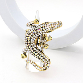 Rhinestone Paved Alligator Pointed Stretch Ring