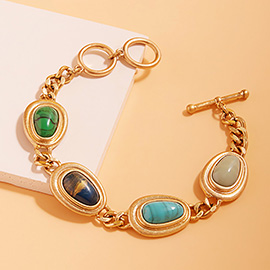 Oval Stone Cluster Link Toggle Bracelet