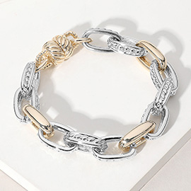 14K Gold Plated Two Tone Chain Magnetic Bracelet