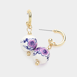 Floral Printed Ceramic Ball Dangle Earrings