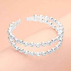 Round CZ Stone Bezel Split Cuff Bracelet