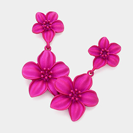 Brushed Matte Flower Link Dangle Earrings