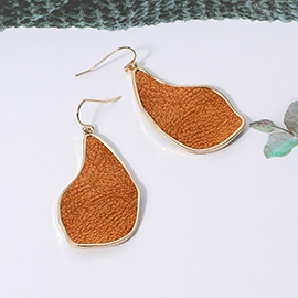 Faux Leather Metal Teardrop Dangle Earrings