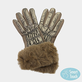 Faux Fur Cuff Puffer Smart Touch Gloves