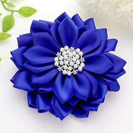 Pearl Pointed Flower Ribbon Brooch / Hair Clip